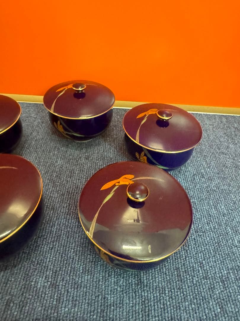 1958 香蘭社 金彩 湯呑蓋付 5客