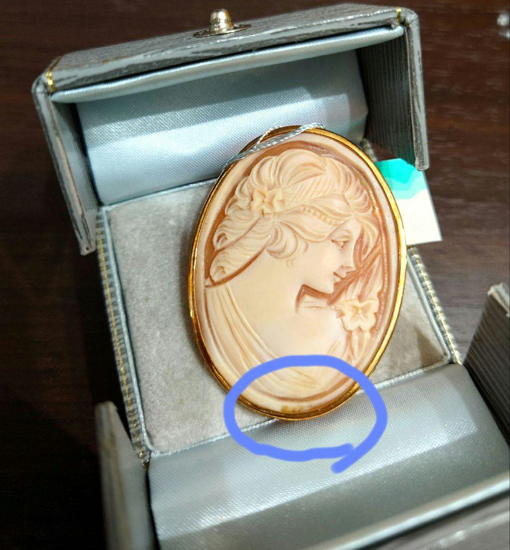 昭和レトロ K18 刻印 カメオ ブローチ兼ペンダントトップ ケースつき