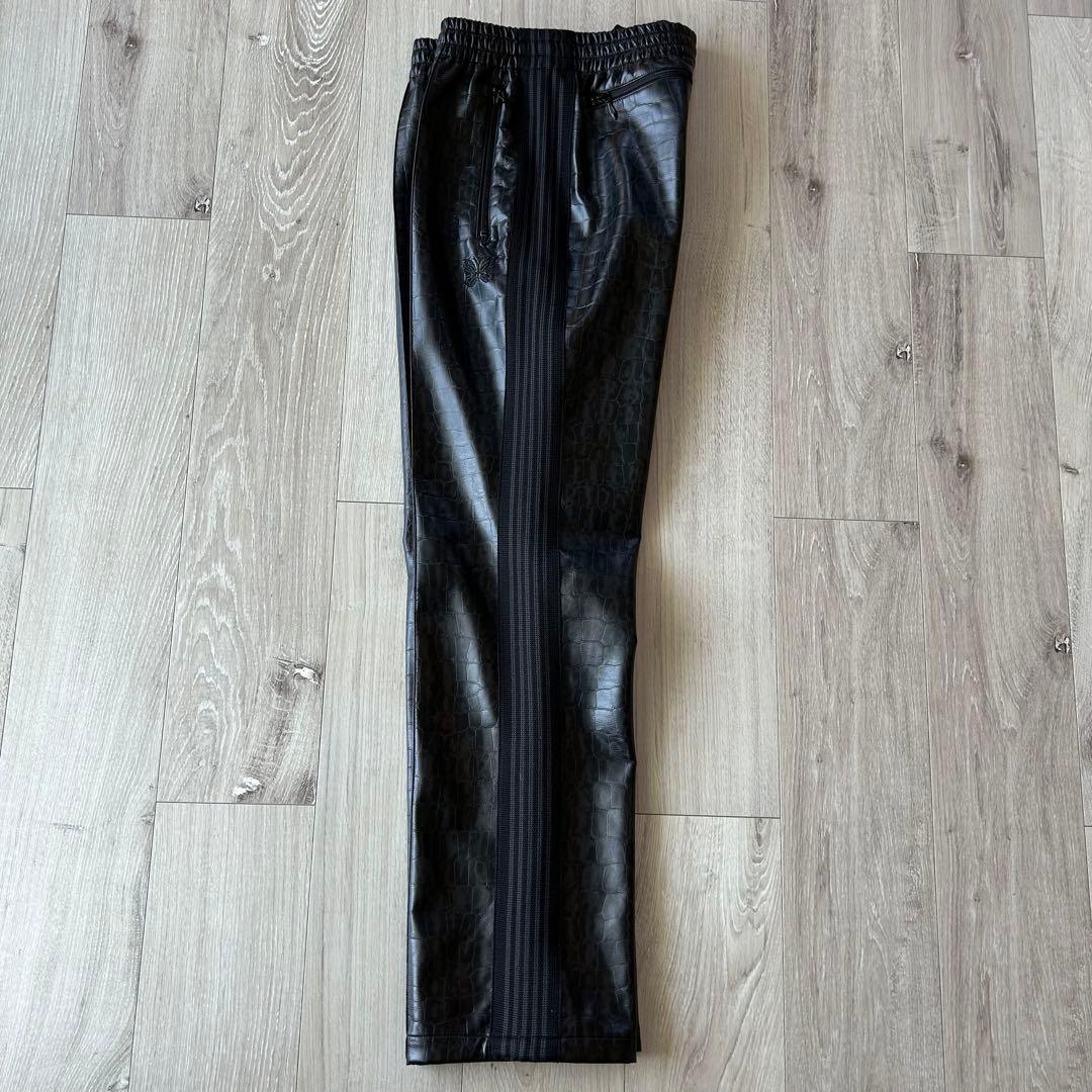 美品】NEEDLES ニードルス フェイクレザーパンツ クロコダイル L 黒