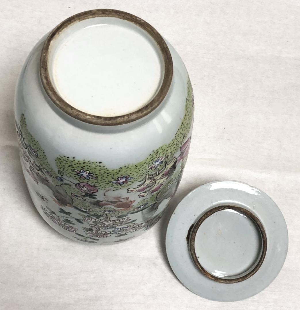 民国 色絵染付 鶏花蝶図色絵蓋物 伝世品焼物 無傷完