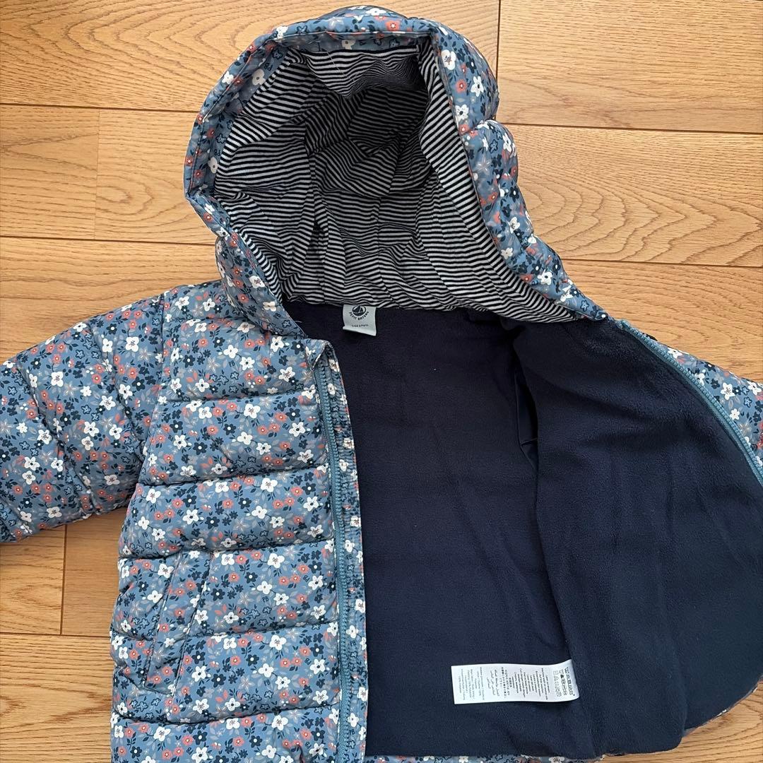 プチバトー花柄フード付きダウンコート 18m