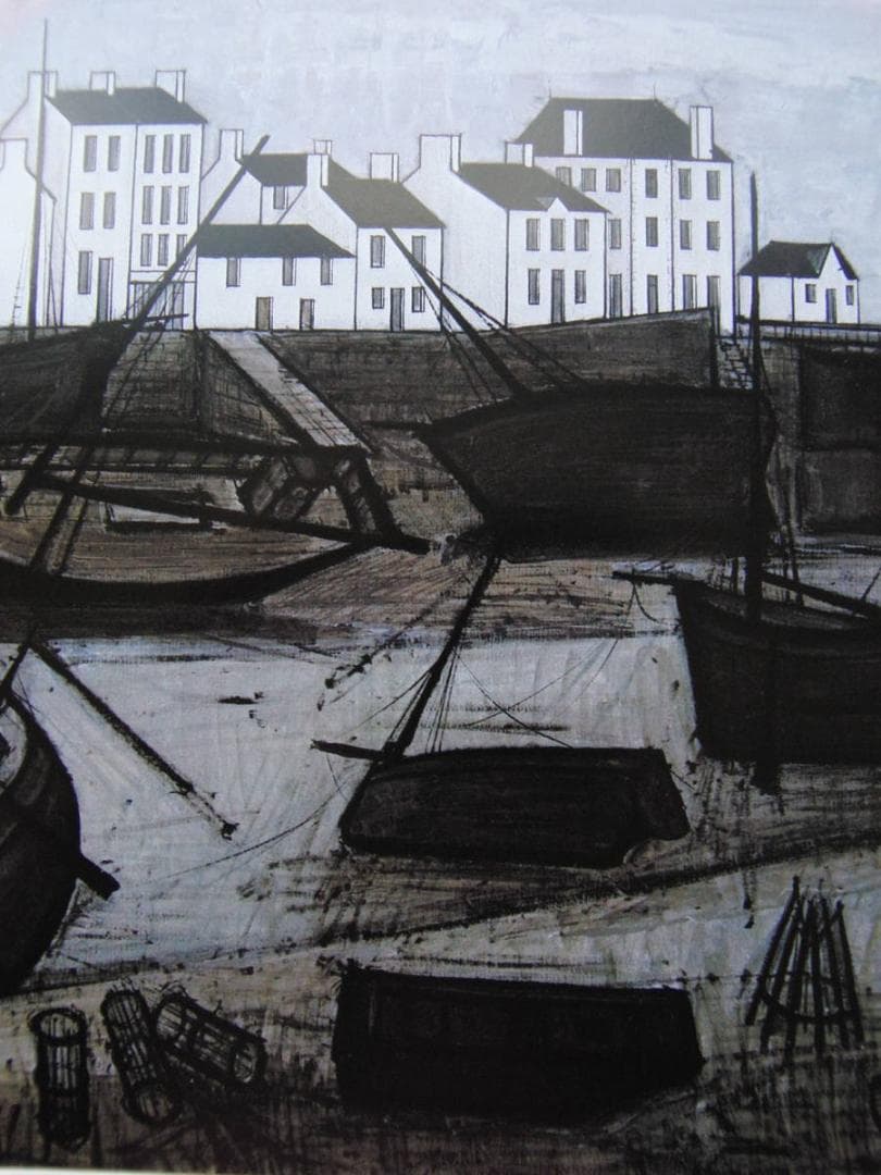 ベルナール・ビュッフェ、「Bareaux de peche」、希少画集の額装画