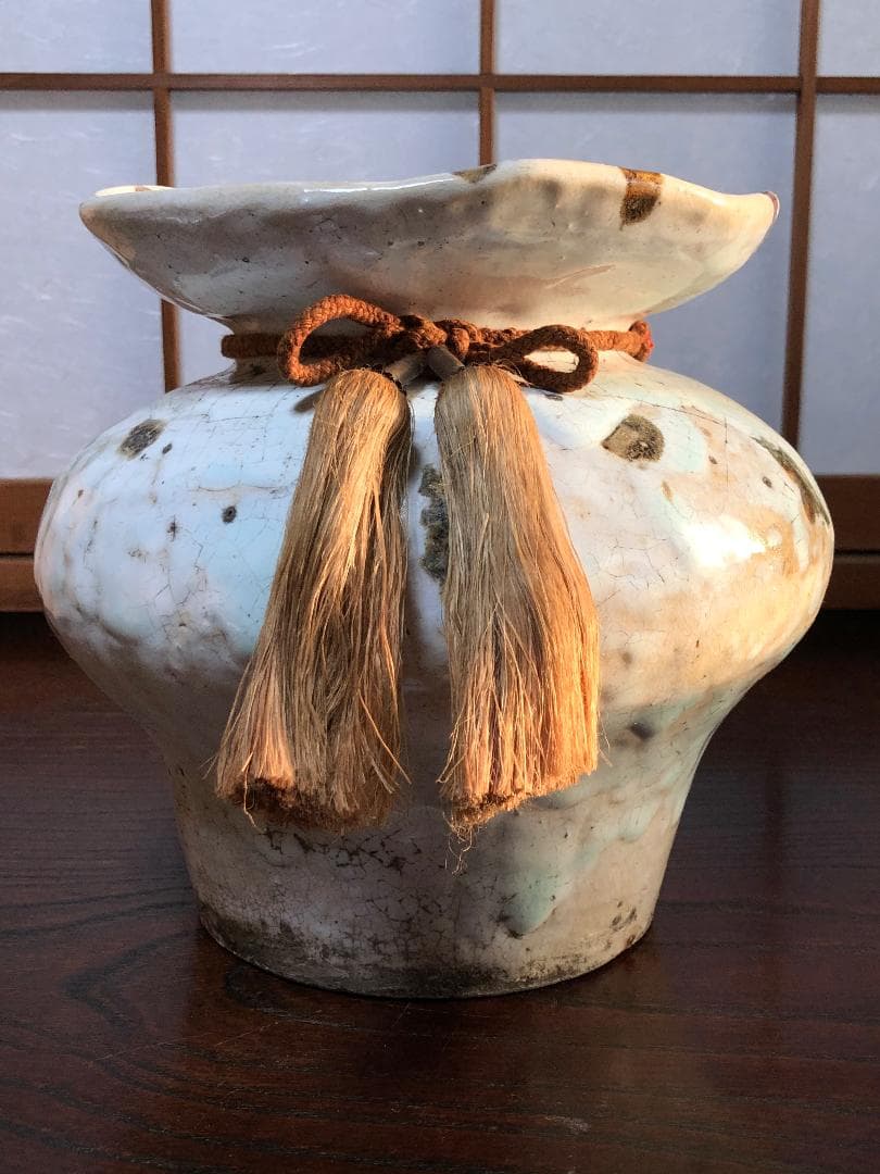 金海砂金袋型花瓶】 粉引白釉鉄砂彩 益子 合田好道・
