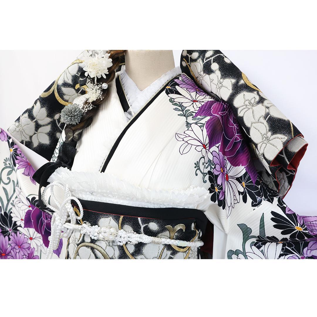 極美品！希少！◆ 振袖7点セット ◆丈162cm人気ホワイト系フルセットSv15