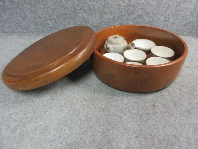 萬古焼 色絵 風景図 煎茶器セット 茶櫃付き [B25249] 萬古焼 色絵 風景図 煎茶器セット 茶櫃付き [B25249]