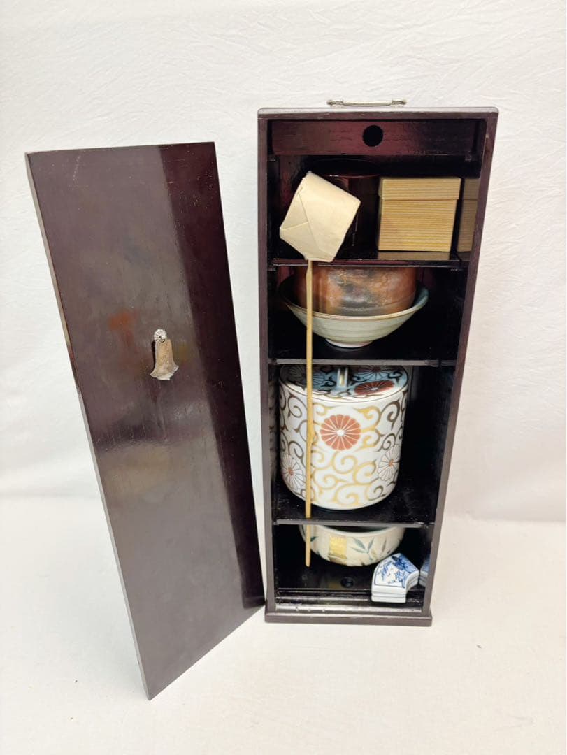 美品 茶道具 溜塗 短册箱 茶箱揃 十二点セット 茶道具一式 持ち運び