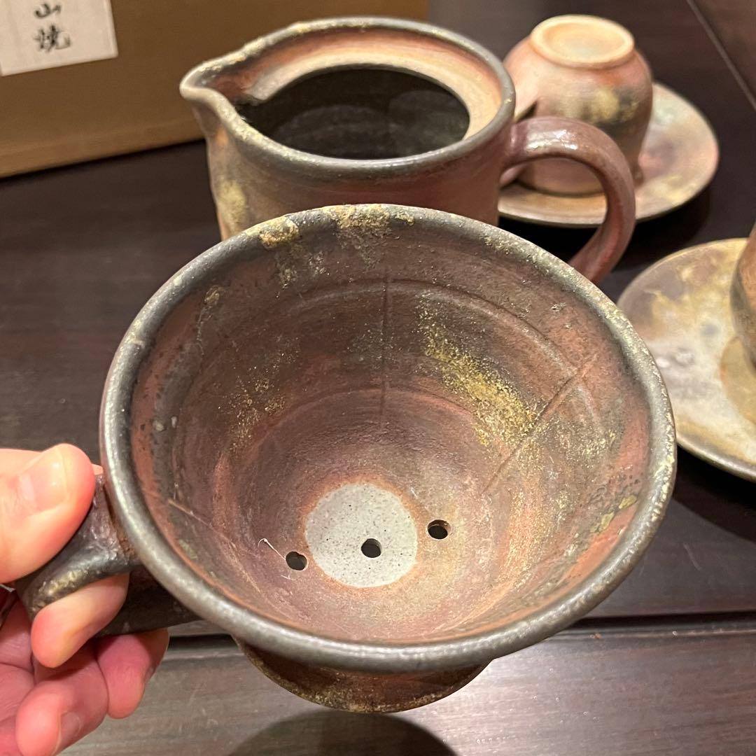 【おうちカフェ】 金山焼 コーヒードリッパー＆ポット・コーヒーカップ２客　新品！