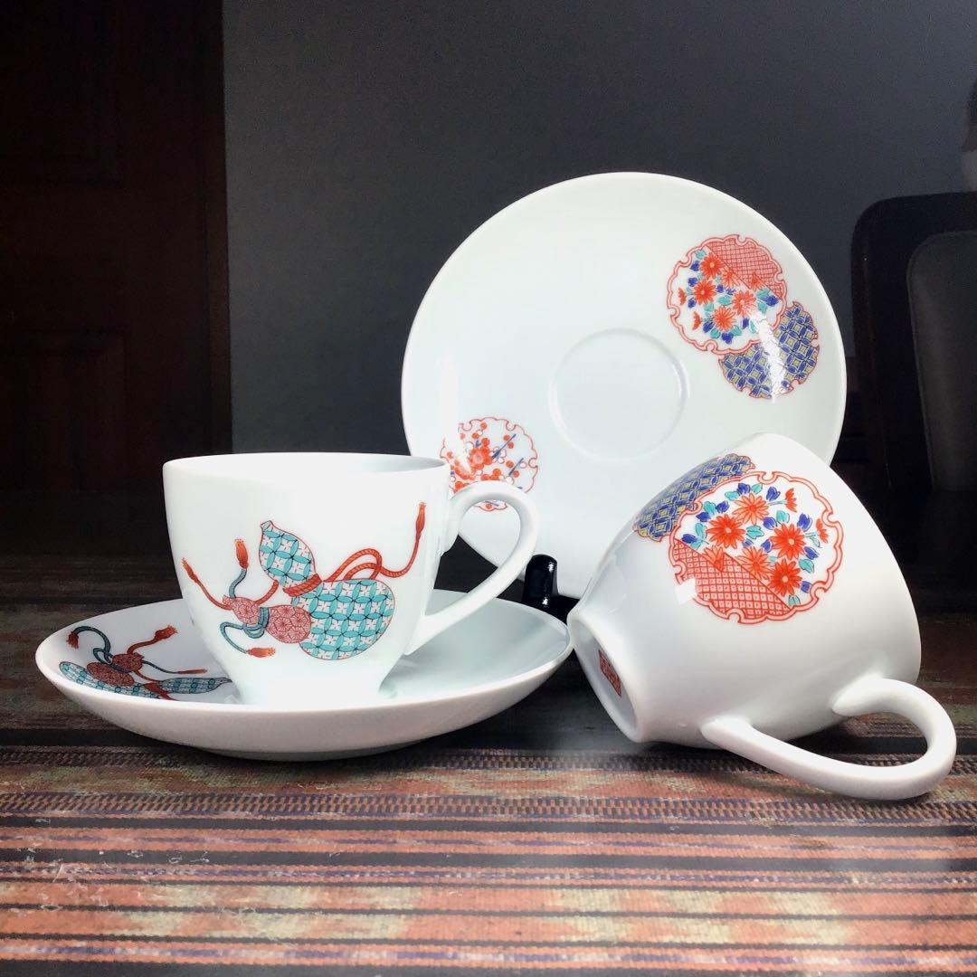 有田焼 山徳 カップ&ソーサー 『吉祥紋』 『雪輪紋』 十四代柿右衛門