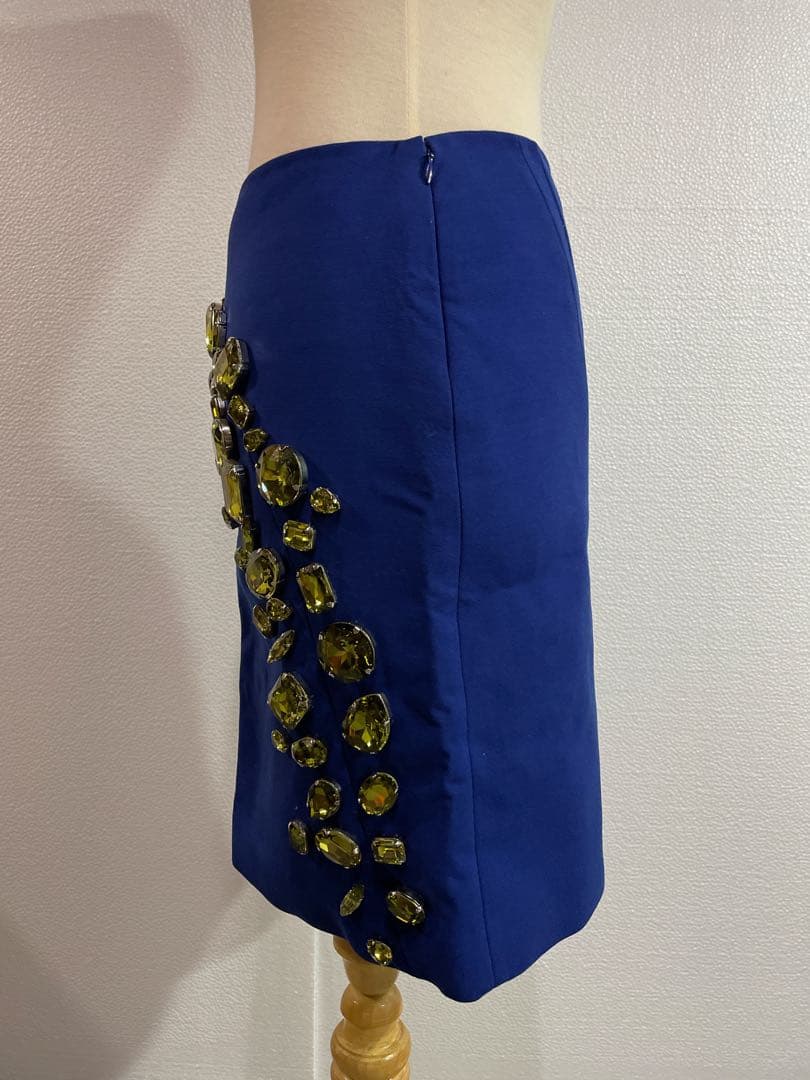 PRADA プラダ スカート 大粒ビジュー装飾 38 ブルー系