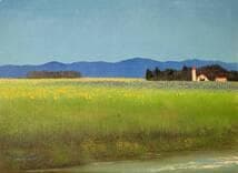 真作】絵画 羽中田晴夫 油彩4号 北海道 牧歌的風景 証明書付 V67