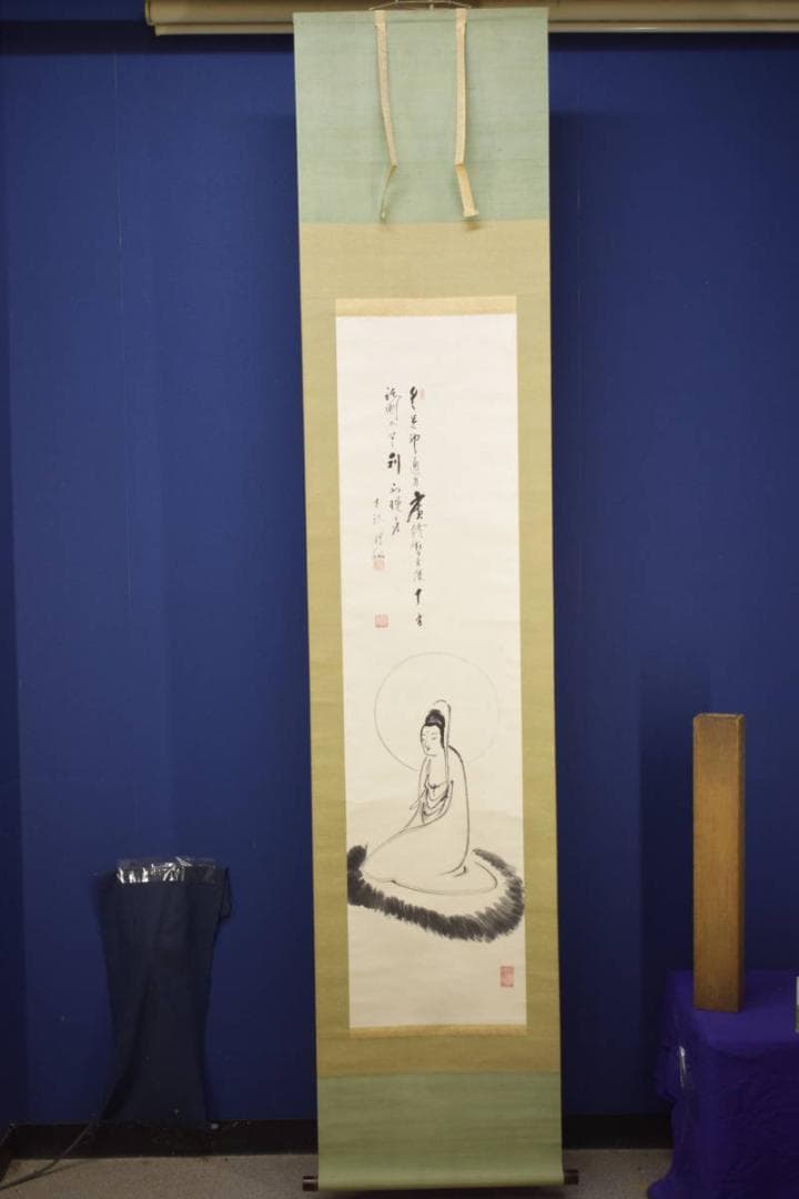 真作/臨済宗/第7代/天龍寺派/管長/関精拙/観音像画賛/布袋屋掛軸HI-764