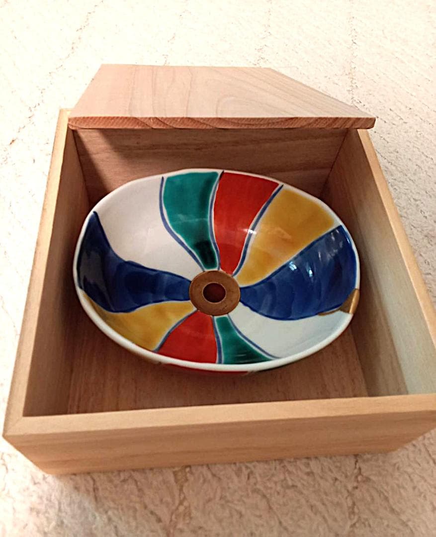 KINTUGI 純金粉金継 九谷焼 紙風船様 長右エ門作小皿 一点もの美術価値大