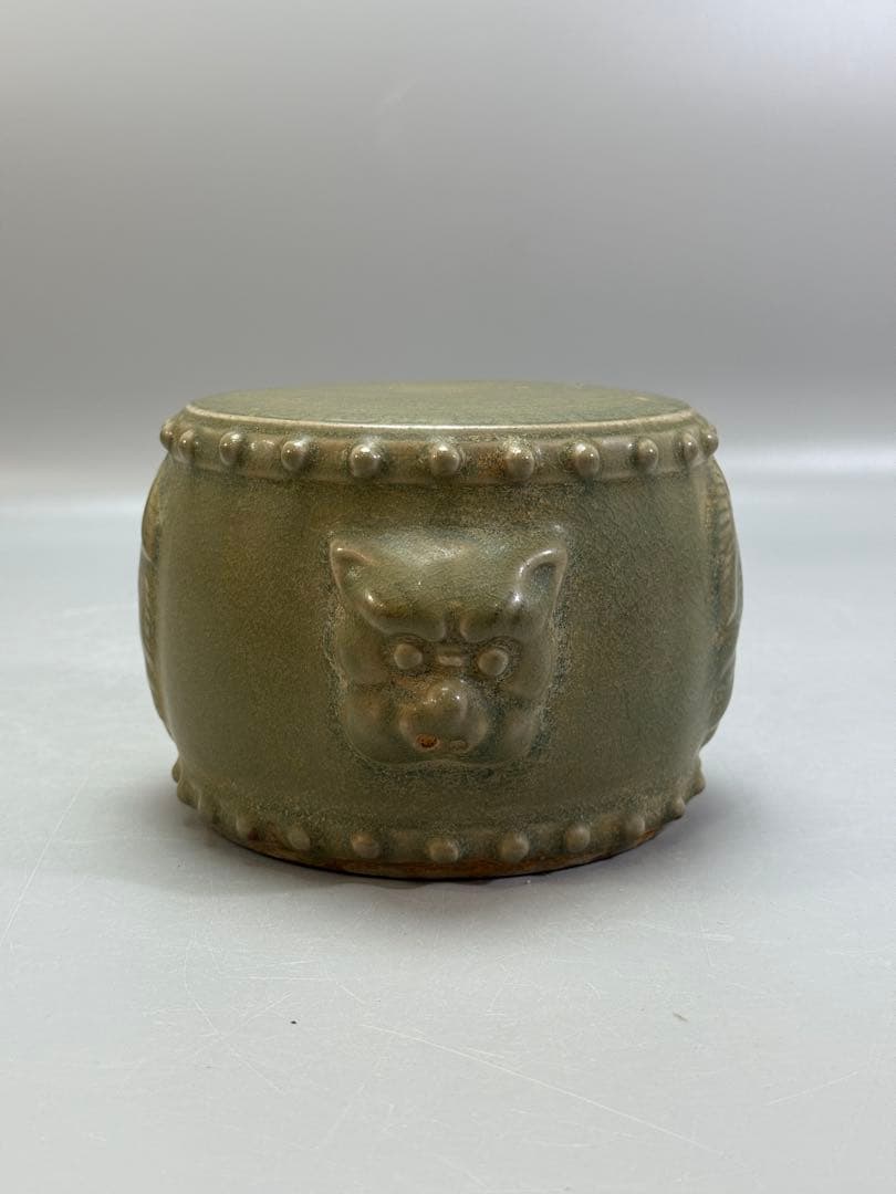 DT502 中国美術 青磁 太鼓形 獣面台 古陶磁 DT502 中国美術 青磁 太鼓形 獣面台 古陶磁