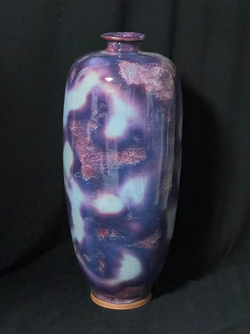 鈞窯 天青釉紫斑瓶 窯変釉 辰砂 花入 花瓶 茶道具 唐