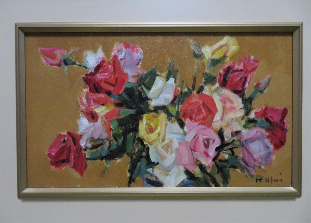 ◆　 臼井圭助　「　ばら　」油彩　M6号　創元会   真作保証　 ◆