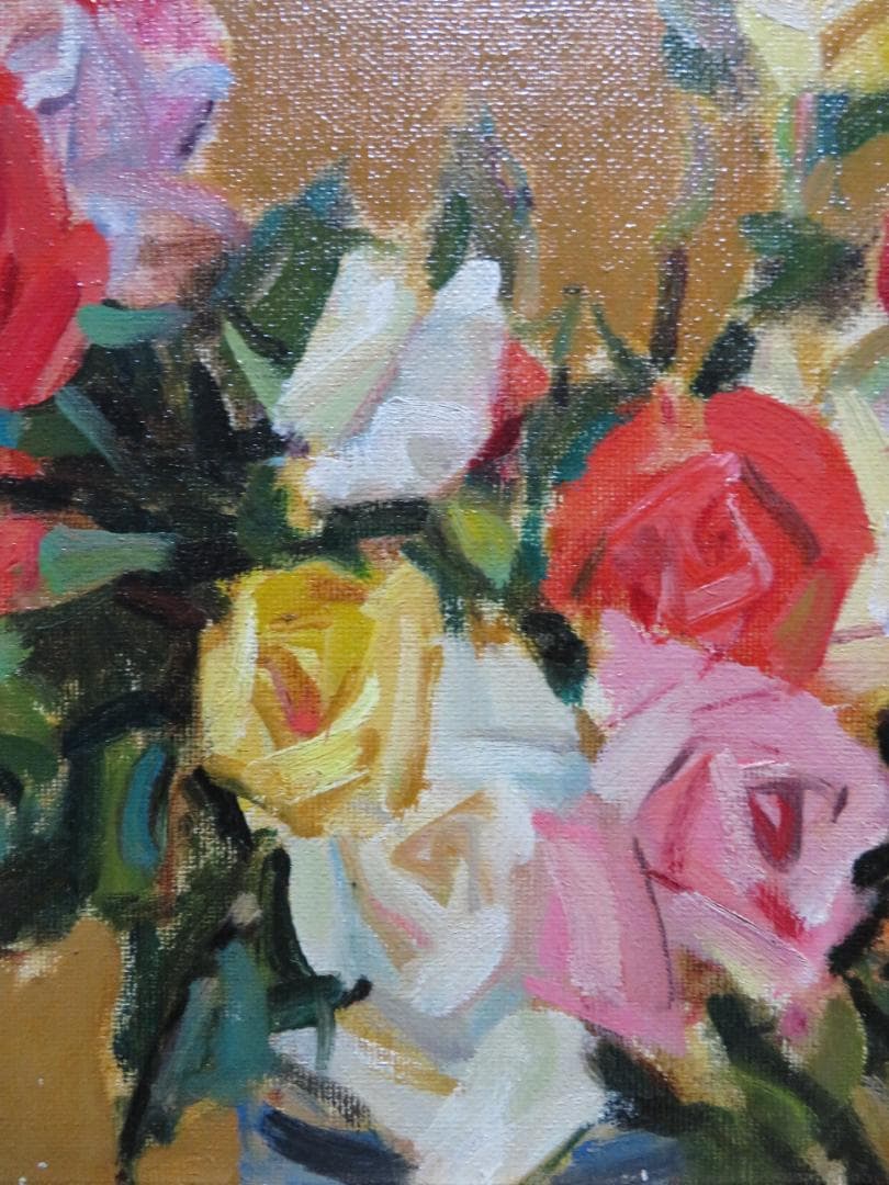 ◆　 臼井圭助　「　ばら　」油彩　M6号　創元会   真作保証　 ◆