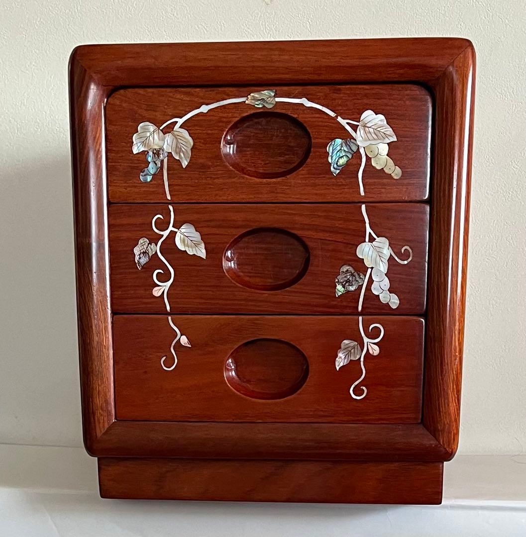 花梨 螺鈿家具 唐木 螺鈿細工 小引出し 3段 李朝 小型チェスト