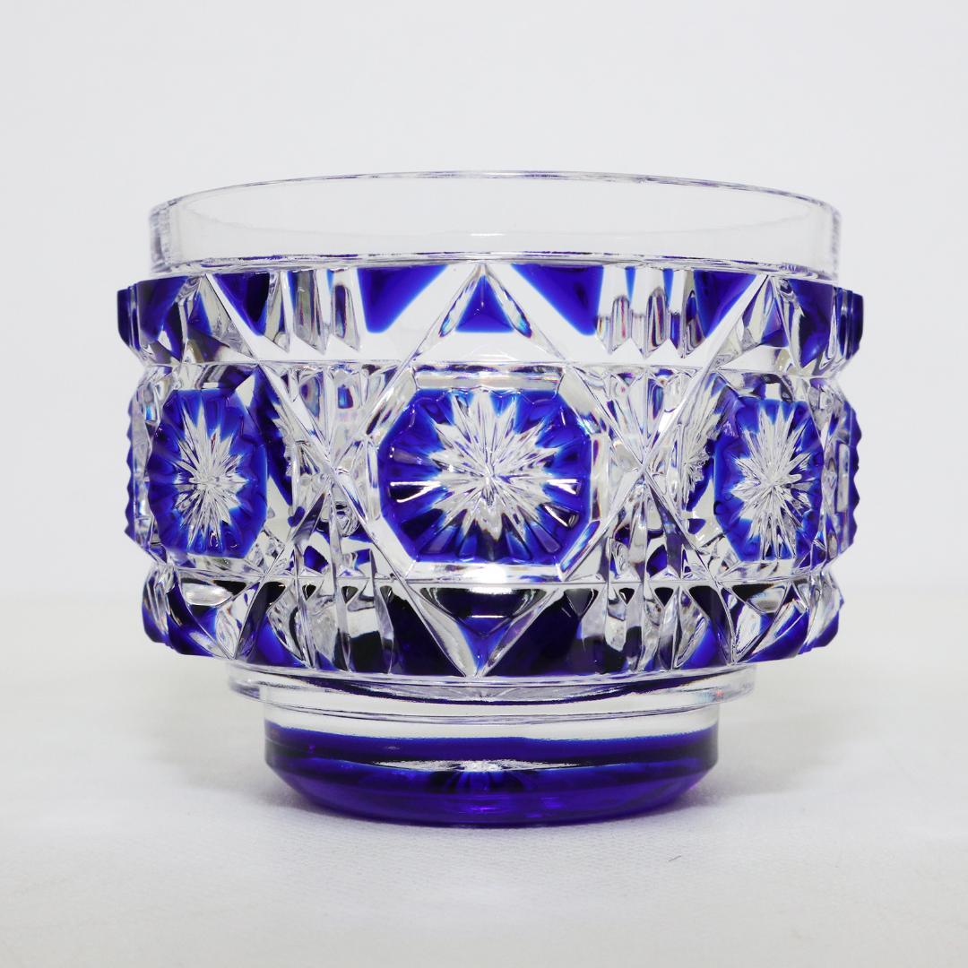 薩摩切子 猪口 八角 籠目文 青 酒器 ぐい呑み グラス