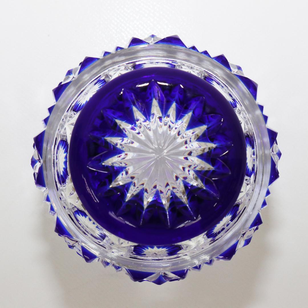 薩摩切子 猪口 八角 籠目文 青 酒器 ぐい呑み グラス