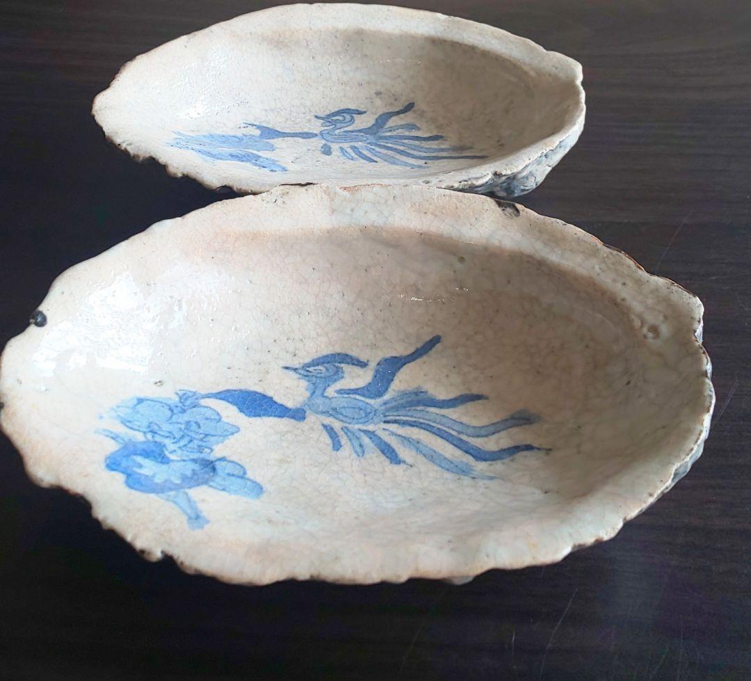 古伊万里 稀少珍品 鮑殻飾り皿 染付鳳凰花柄 江戸中期 2