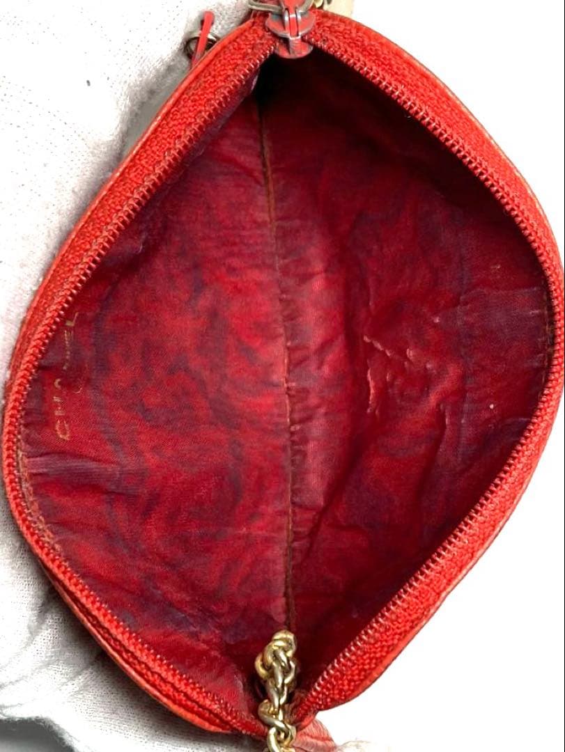 シャネル　キャビアスキン　ココマーク　ポーチ　ケース　カードケース　レッド