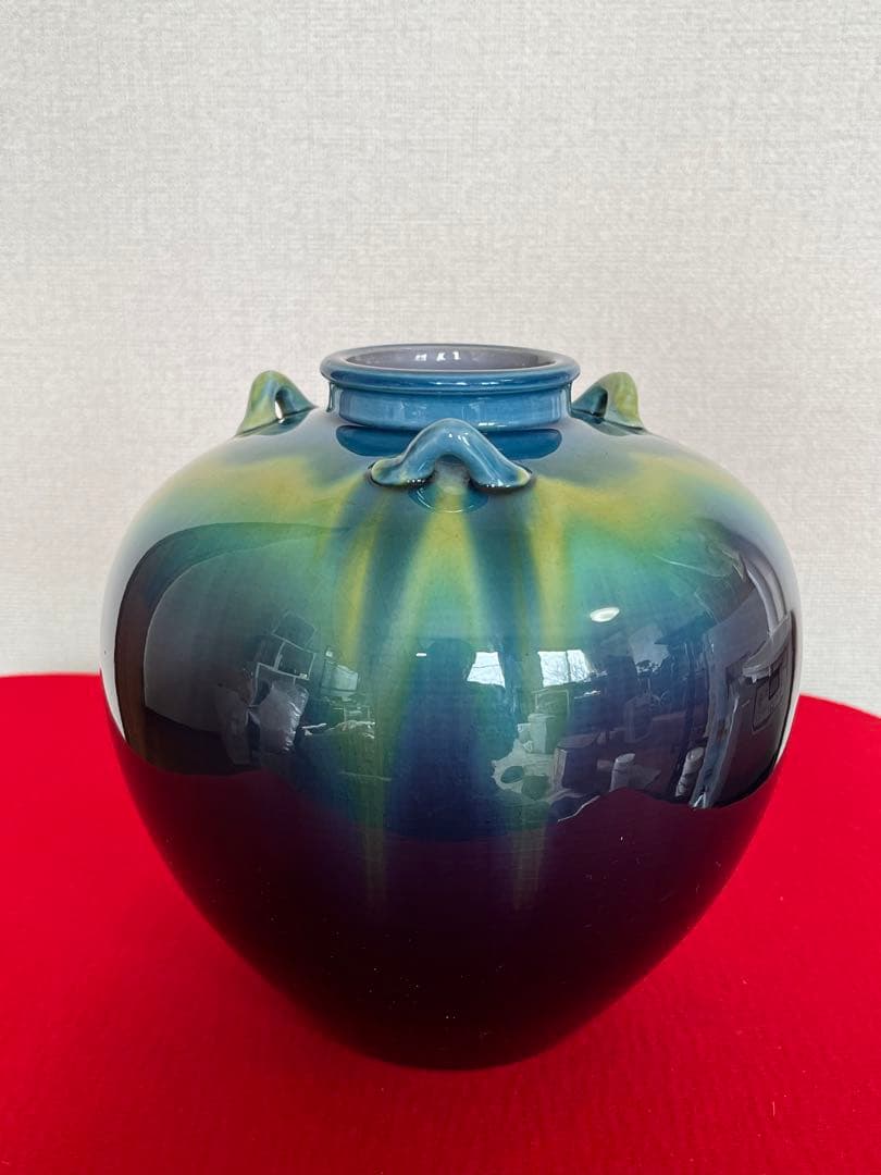 人間国宝 三代 徳田八十吉（正彦銘）耳付壺 高さ約19.5