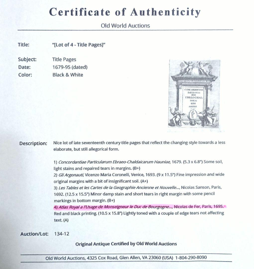 kico　西洋古地図　1695年　地図帳のタイトルページ　活版印刷・銅版画