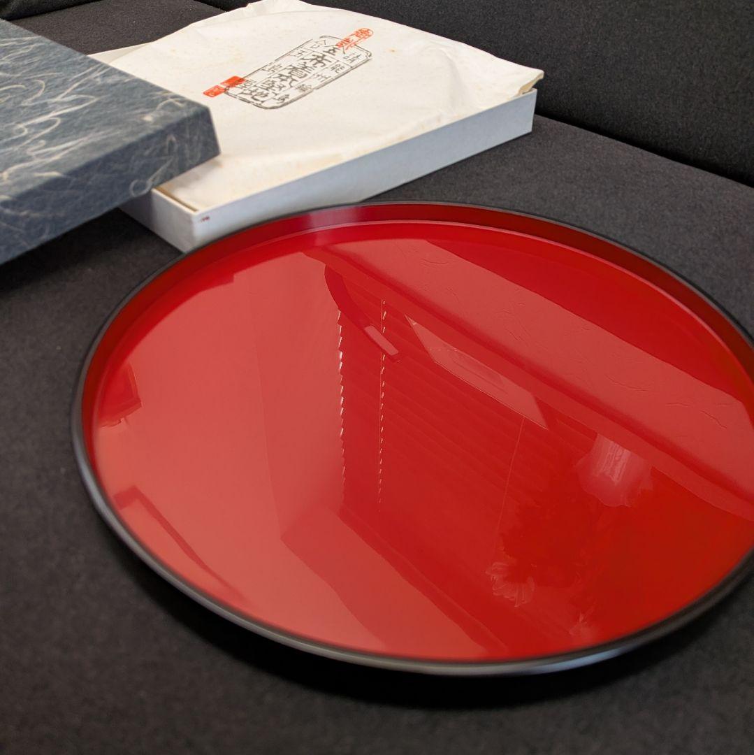 未使用】 輪島塗 丸盆 朱塗 五島屋 共箱あり 直径約25cm 伝統工芸