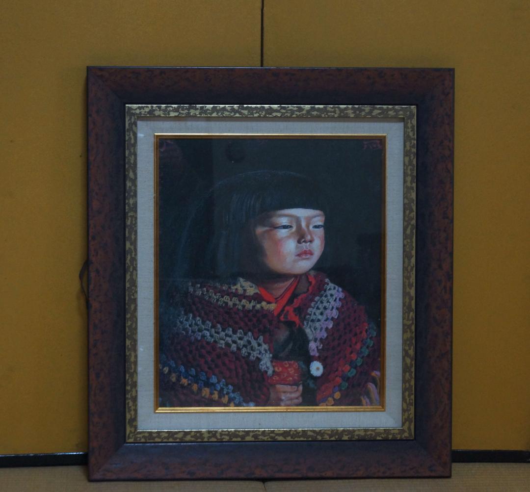 複製画 岸田劉生 1920年作『毛糸肩掛ける麗子肖像』油彩画ウッドワン