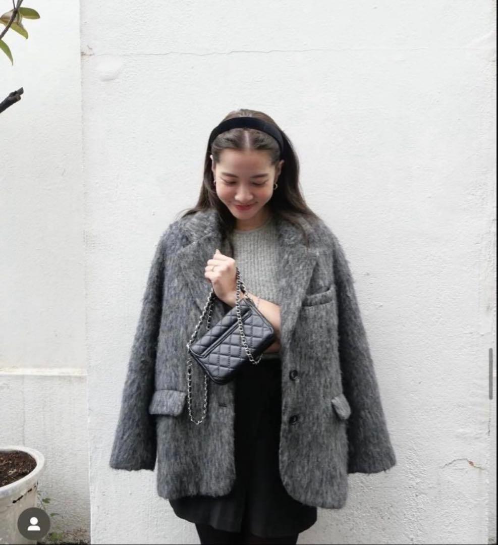 BASEMENT onlineモヘアシャギージャケットコート グレー - メルカリ