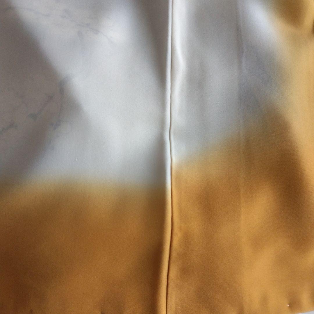 未使用品 訪問着 鳥と花模様白つばき グレーとホワイト、長襦袢付