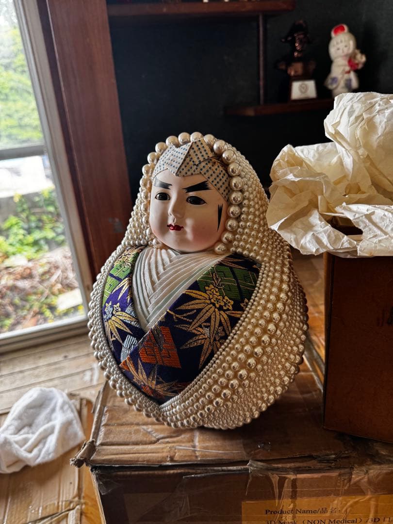 パール武者だるま人形（紫×緑）／レトロ昭和コレクション