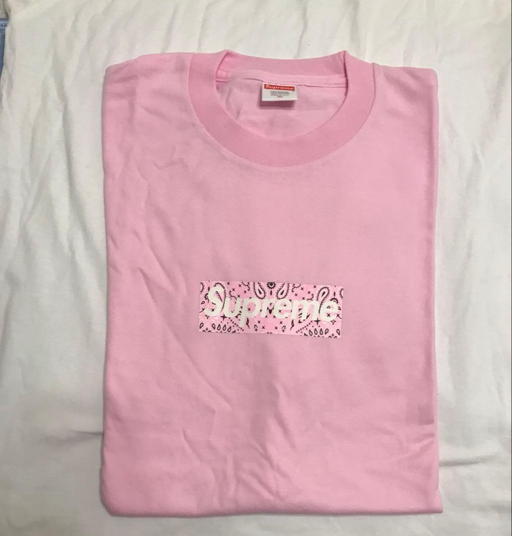 Supreme ピンク バンダナボックスロゴ 柄 Tシャツ XL Supreme バンダナ