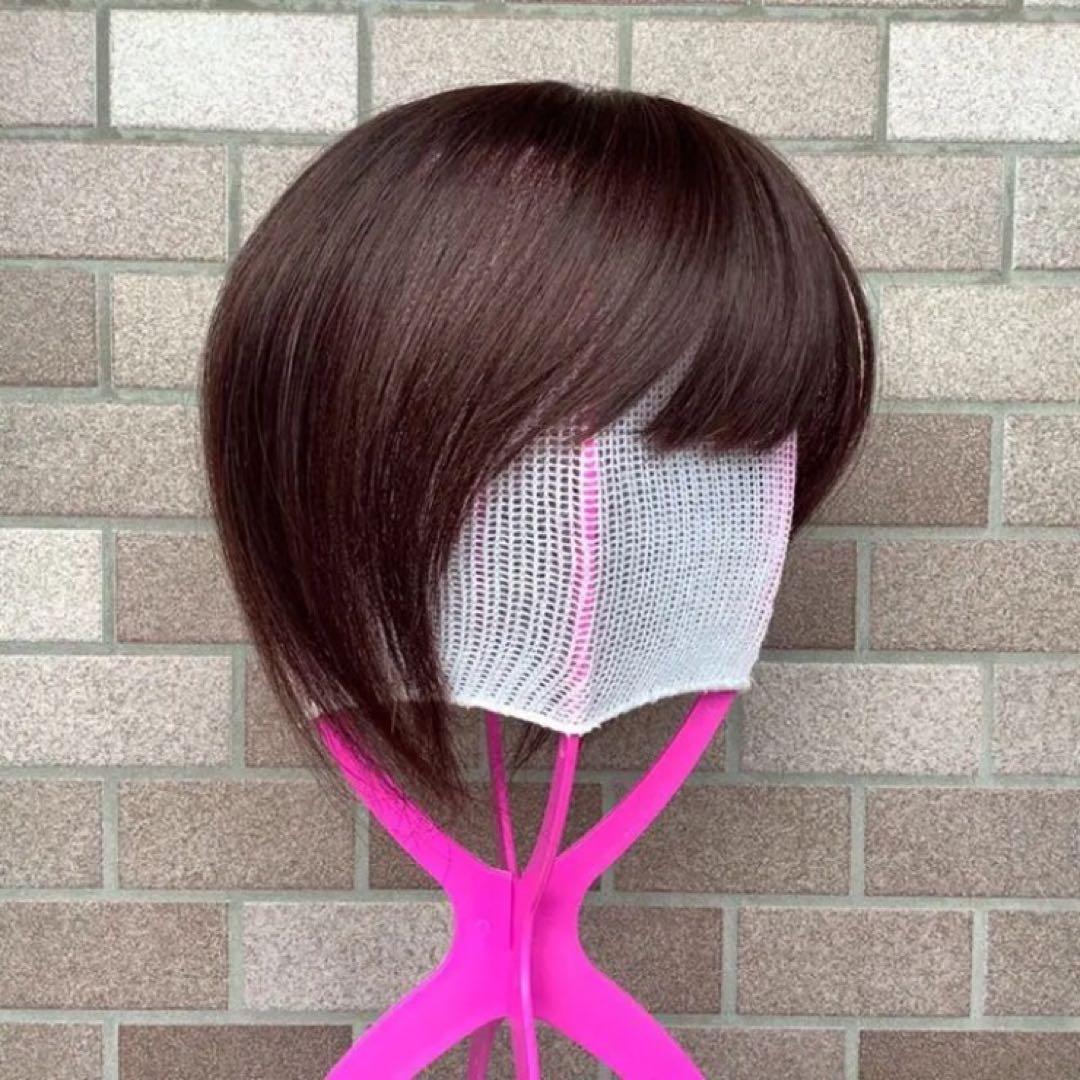 常連客 人毛100% 総手植 医療 部分ウィッグ ヘアピースブラックショート前髪