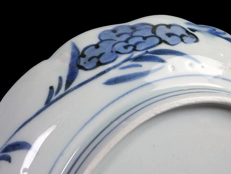 古伊万里 染付 菊花四方襷紋に若松の図 6寸皿 A361A-