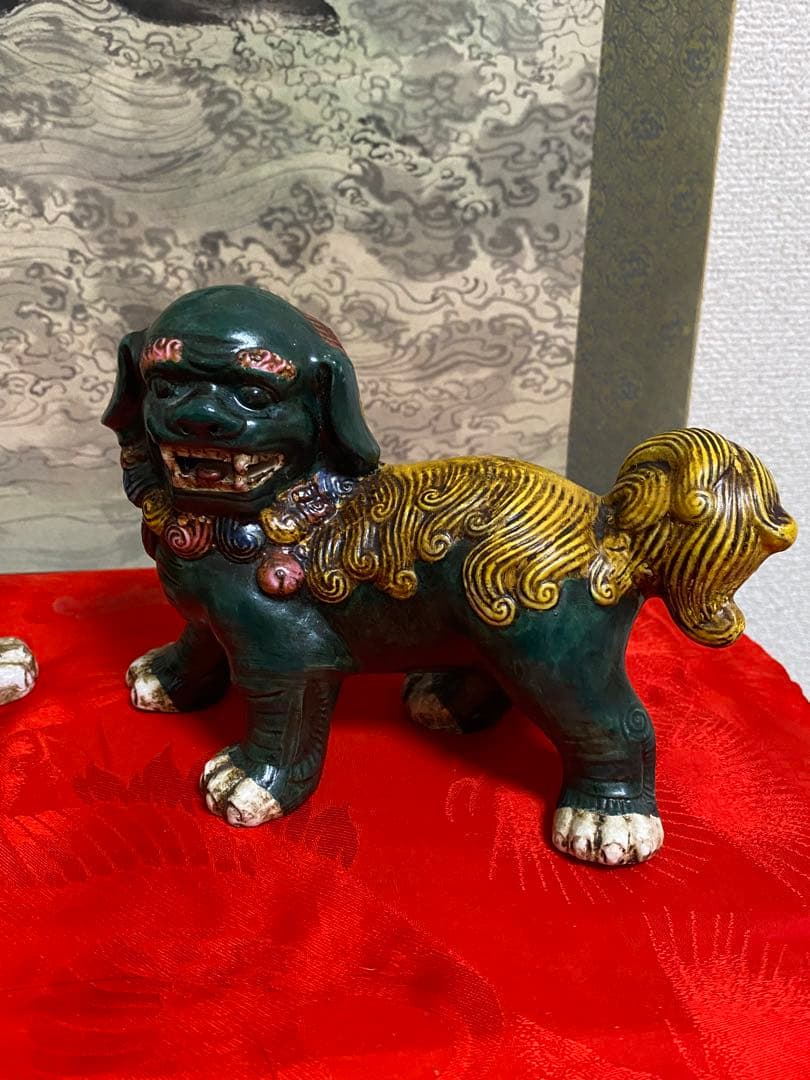 清朝時代獅子像 セット 多色 陶器製