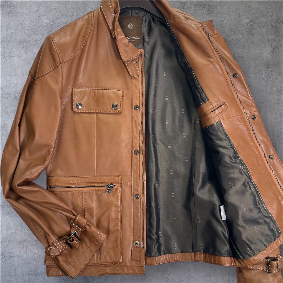 メンズビギ シングルライダースジャケット ラムレザー ダブルジップ