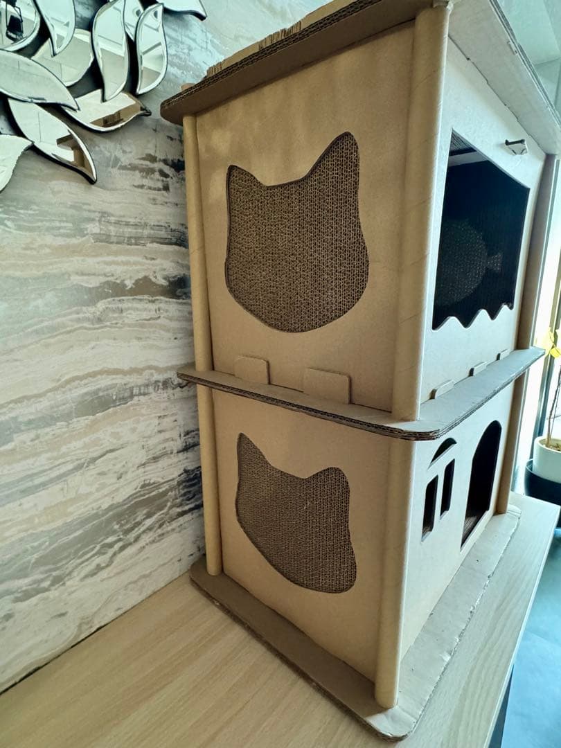 Petique キャットハウス コンドミニアム 段ボール製キャットタワー 2階