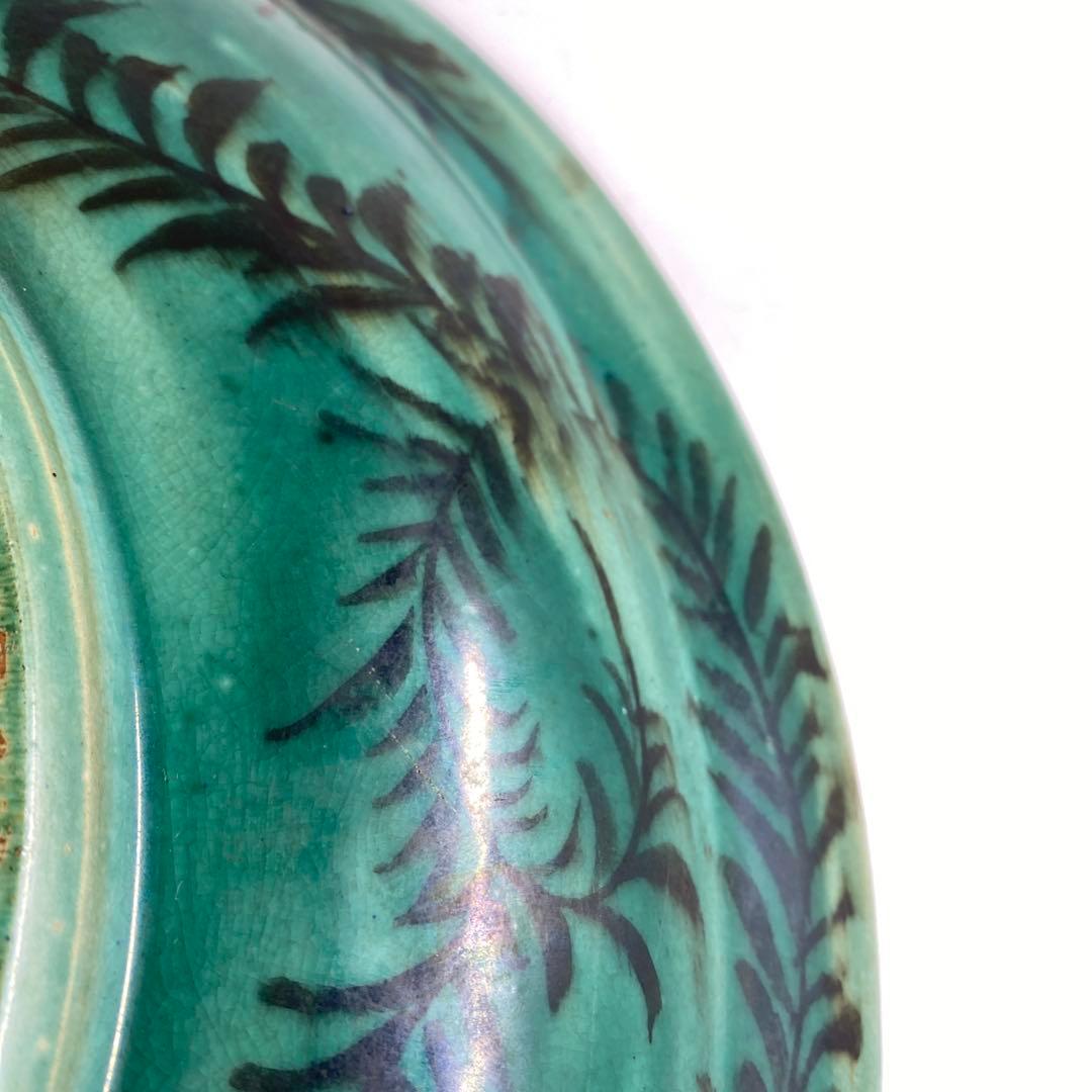 江戸後期〜明治初期青九谷吉田屋手大皿木箱付直径26.3