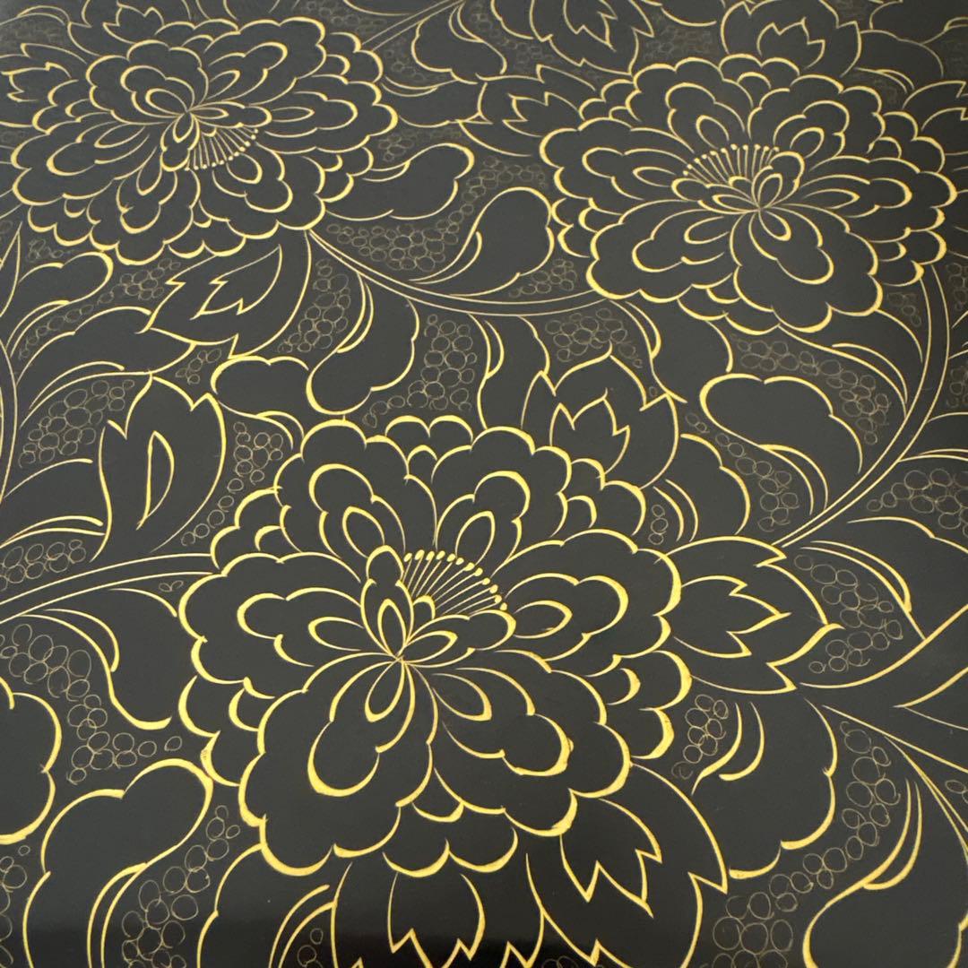 ⭐️輪島塗 布着堅地漆器 二段重箱 漆黒金花模様