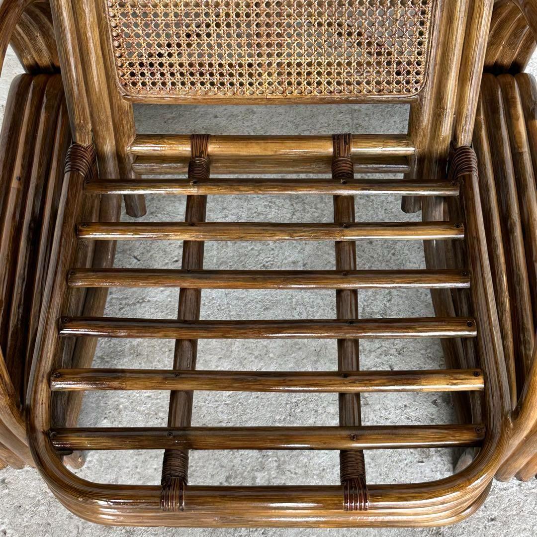 オールドラタン꧂カフェ風✦レトロラタン大型アームチェア 1人掛けソファー