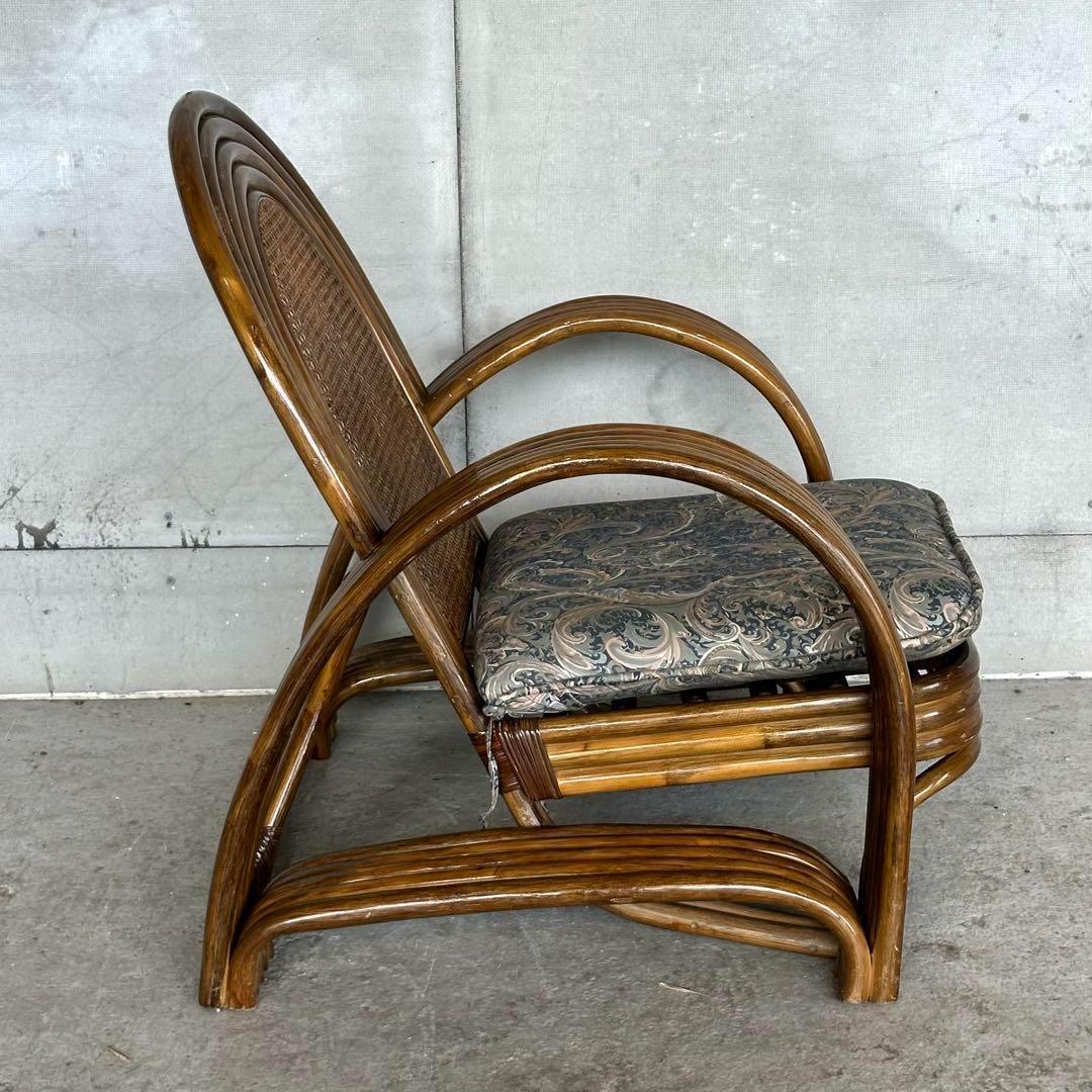 オールドラタン꧂カフェ風✦レトロラタン大型アームチェア 1人掛けソファー