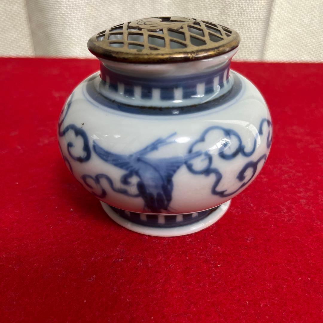 骨董　古染め付け香炉　ぼや付き