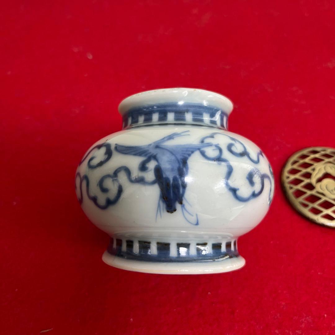 骨董　古染め付け香炉　ぼや付き