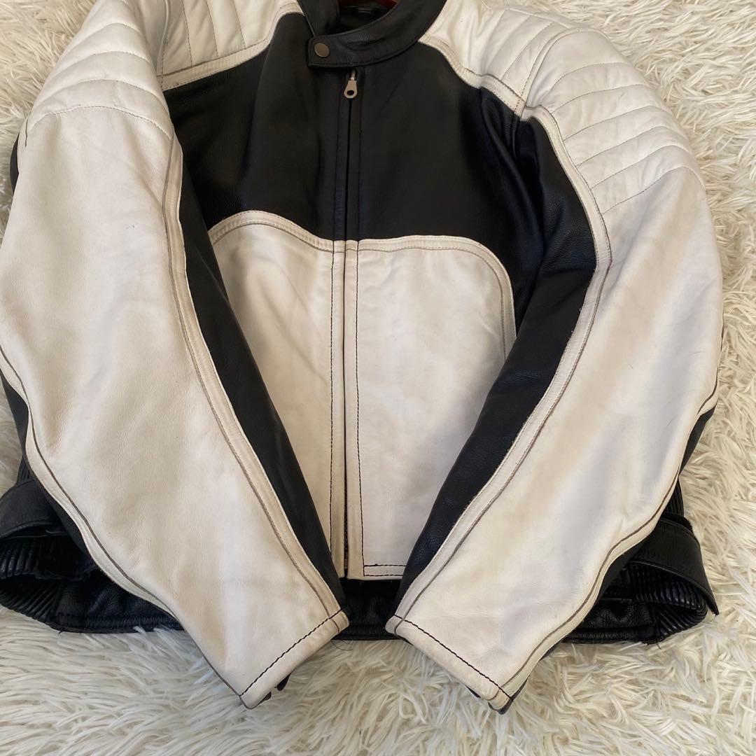 良品✨】KOMINE バイカー ライダースジャケット シングル 黒 白 XL