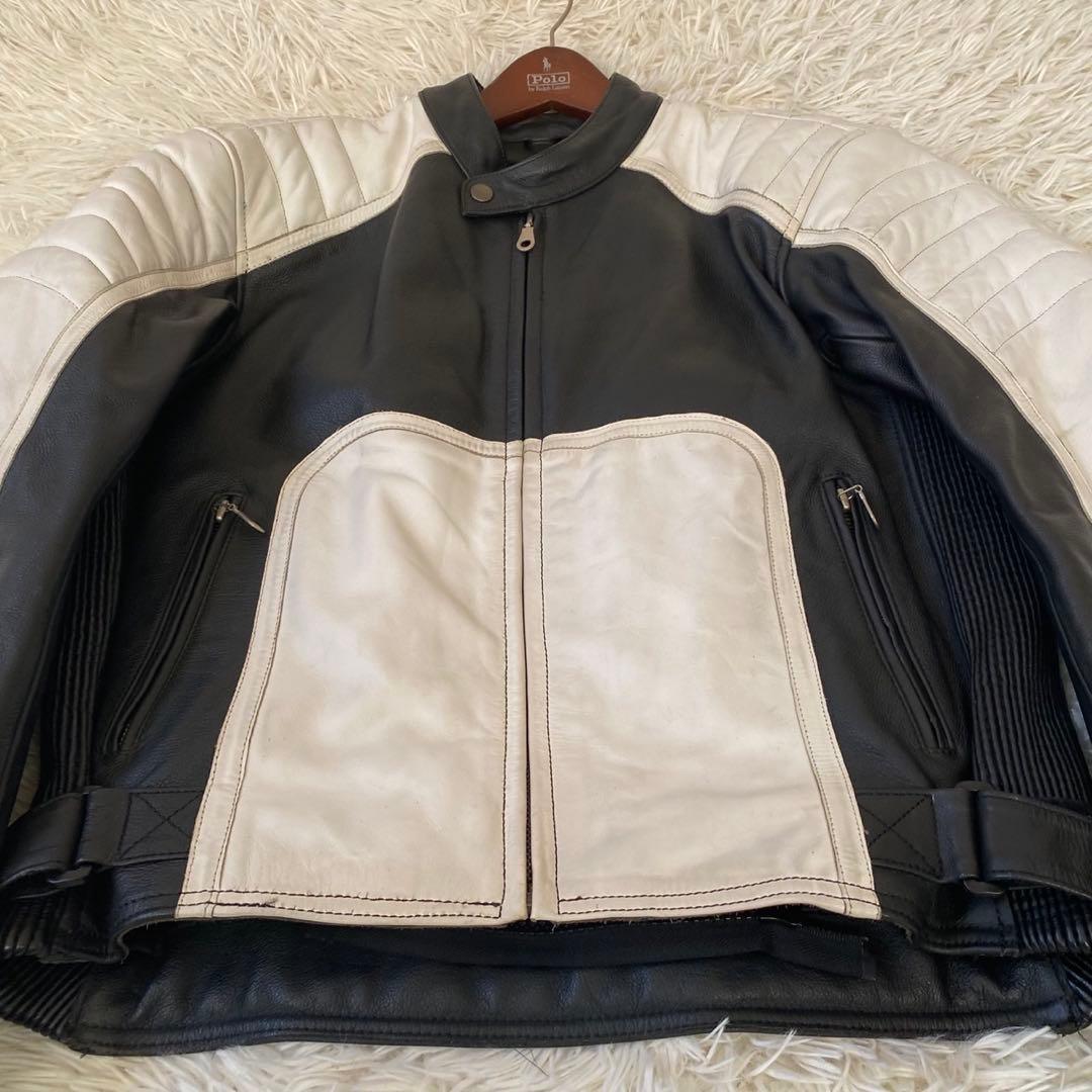 良品✨】KOMINE バイカー ライダースジャケット シングル 黒 白 XL