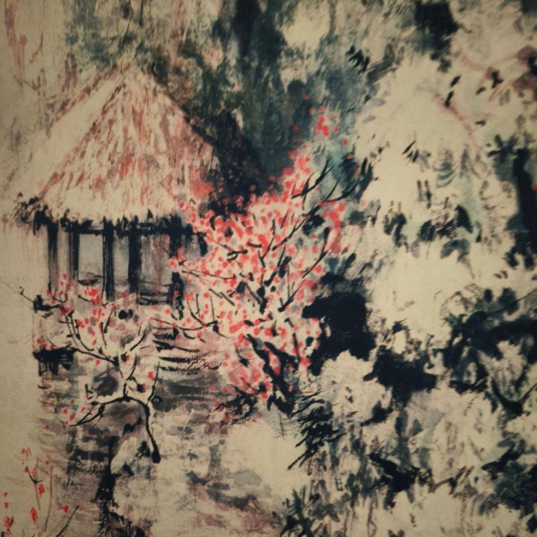 【山水画 掛軸】関山月風 小橋人家 絹本 中堂 168×65 証明書付 仿古美術