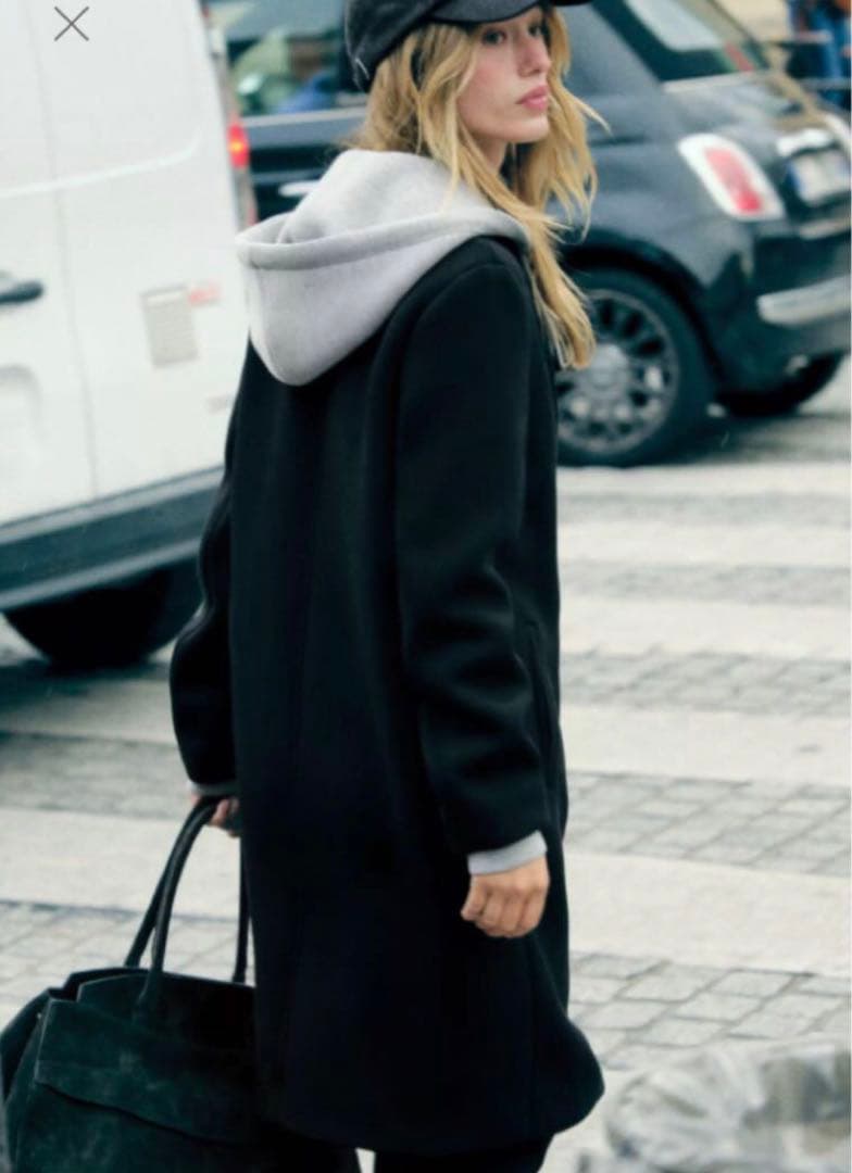 ZARA】良品デタッチャブルフードコート ブラックXS 完売品 セレブ