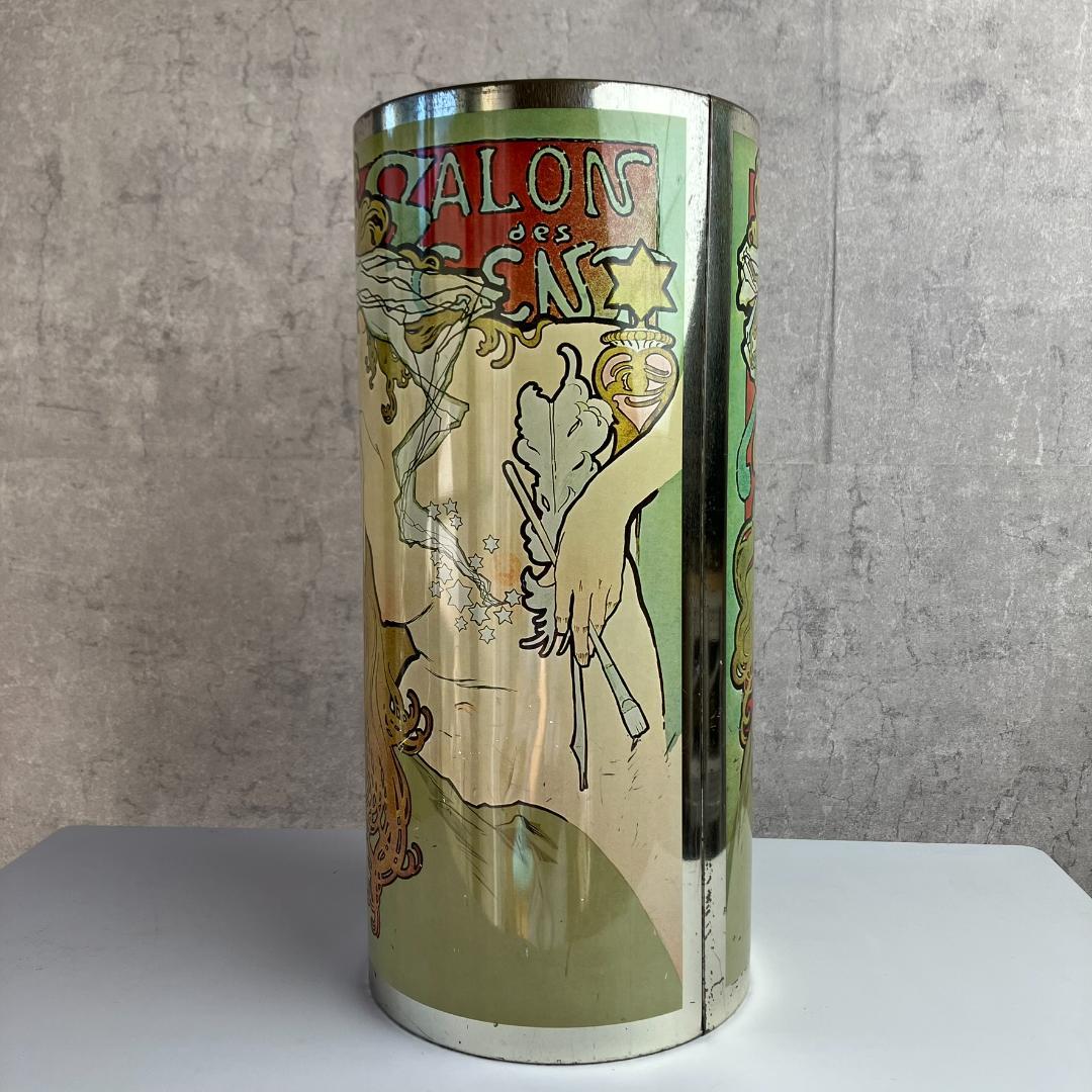 アンティーク ミュシャ サロンデサン ゴミ箱 缶 昭和レトロ 傘立て
