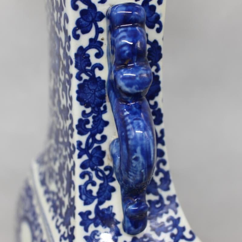 清乾隆青花纏枝松竹梅竜耳四方瓶 景徳鎮 陶磁器 装飾品